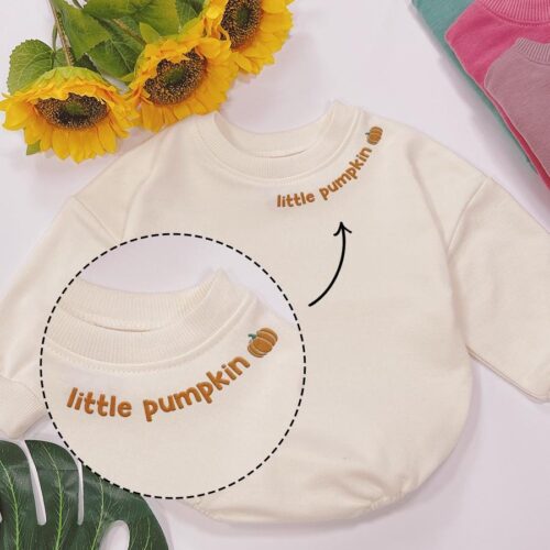 Pumpkin Season Baby Romper with Embroidered Collar Halloween Pumpkin Sweatshirt Crewneck Hello Pumpkin Outfit for Babies image 0