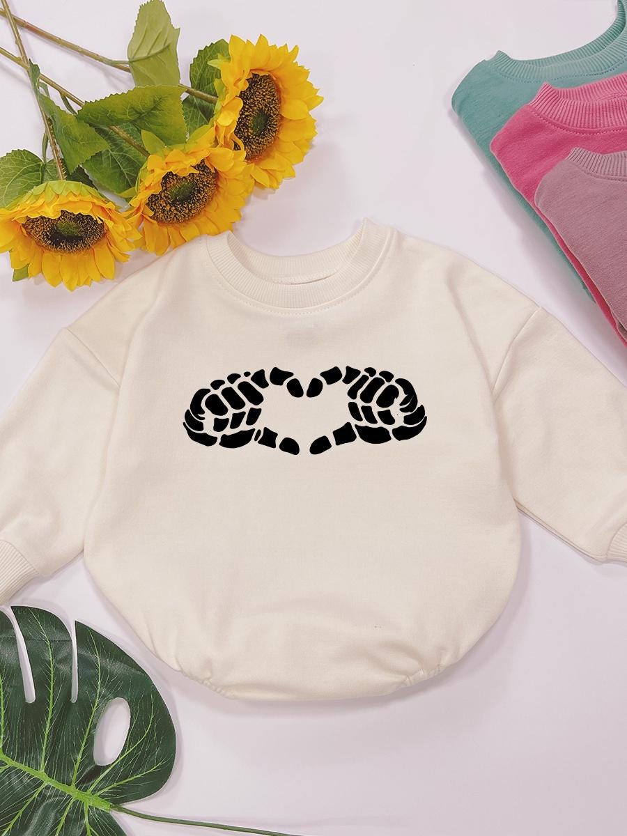 Skeleton Hand Heart Baby Romper Halloween Gift Cute Baby Outfit for Spooky Season image 1