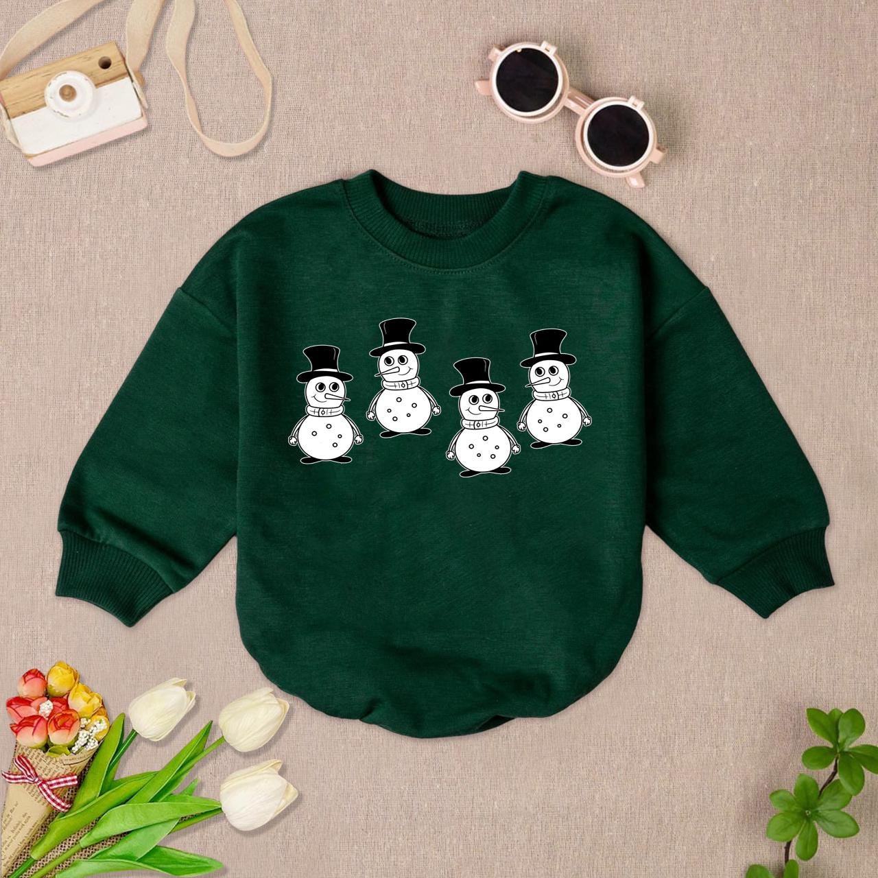 Snowman Christmas Baby Romper Bodysuit First Xmas Outfit Cute Holiday Baby Clothing image 3