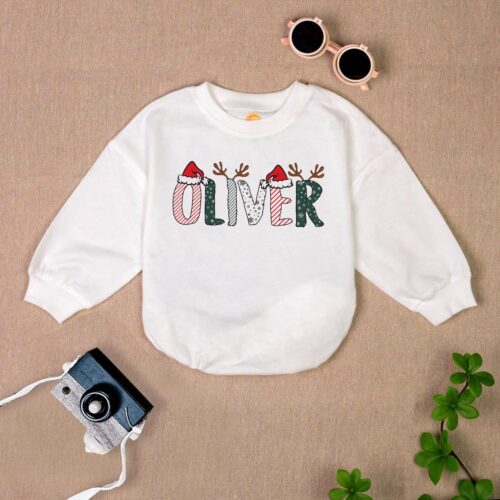 Personalized Christmas Baby Bodysuit Custom Name Holiday Romper Neutral Baby Shower Gift image 0