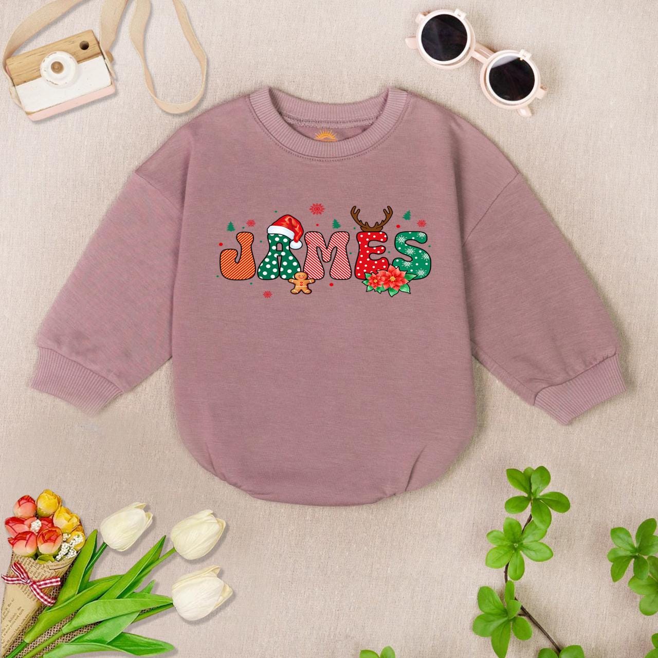 Personalized Christmas Baby Romper Sweater Custom Name Bodysuit First Christmas Outfit Baby Shower Gift image 5