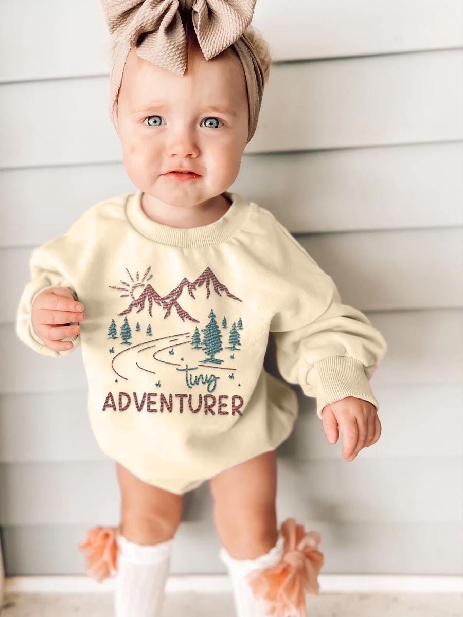 Tiny Adventurer Baby Romper Embroidered Adventure Outfit Travel Baby Gift Woodland Bodysuit image 2