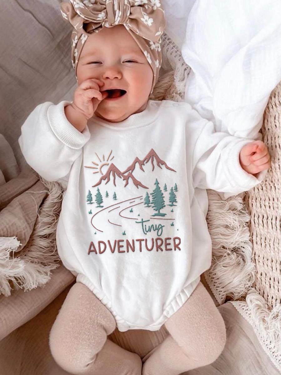 Tiny Adventurer Baby Romper Embroidered Adventure Outfit Travel Baby Gift Woodland Bodysuit image 3