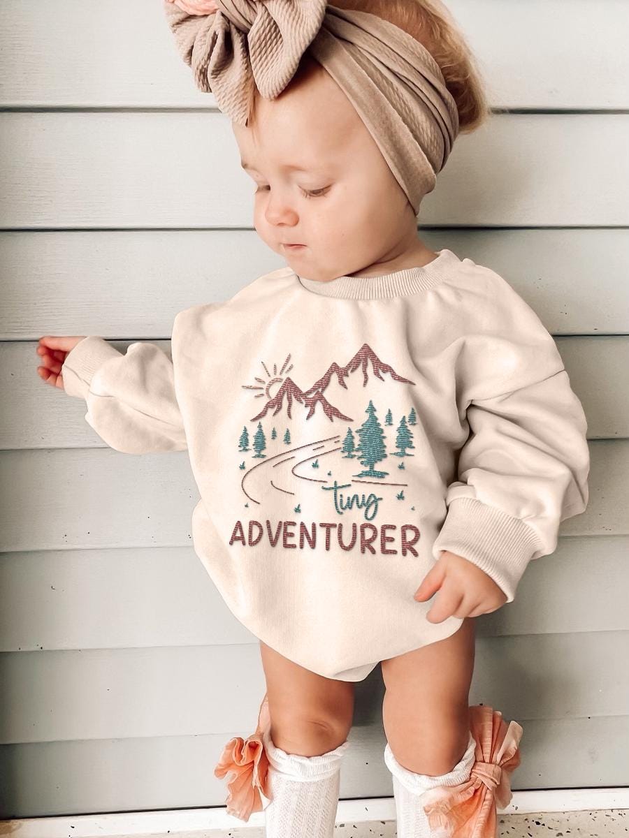 Tiny Adventurer Baby Romper Embroidered Adventure Outfit Travel Baby Gift Woodland Bodysuit image 4