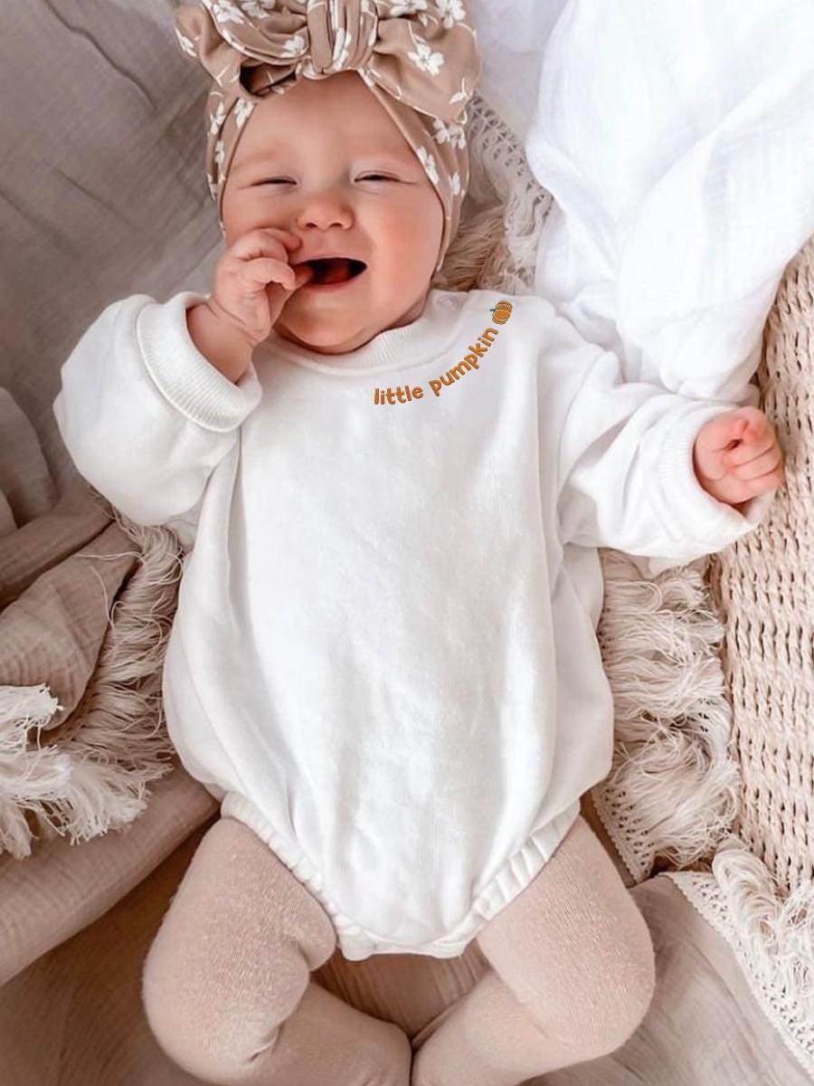 Pumpkin Season Baby Romper with Embroidered Collar Halloween Pumpkin Sweatshirt Crewneck Hello Pumpkin Outfit for Babies image 4