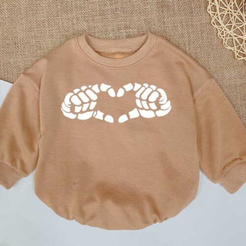 Skeleton Hand Heart Baby Romper Halloween Gift Cute Baby Outfit for Spooky Season image 0