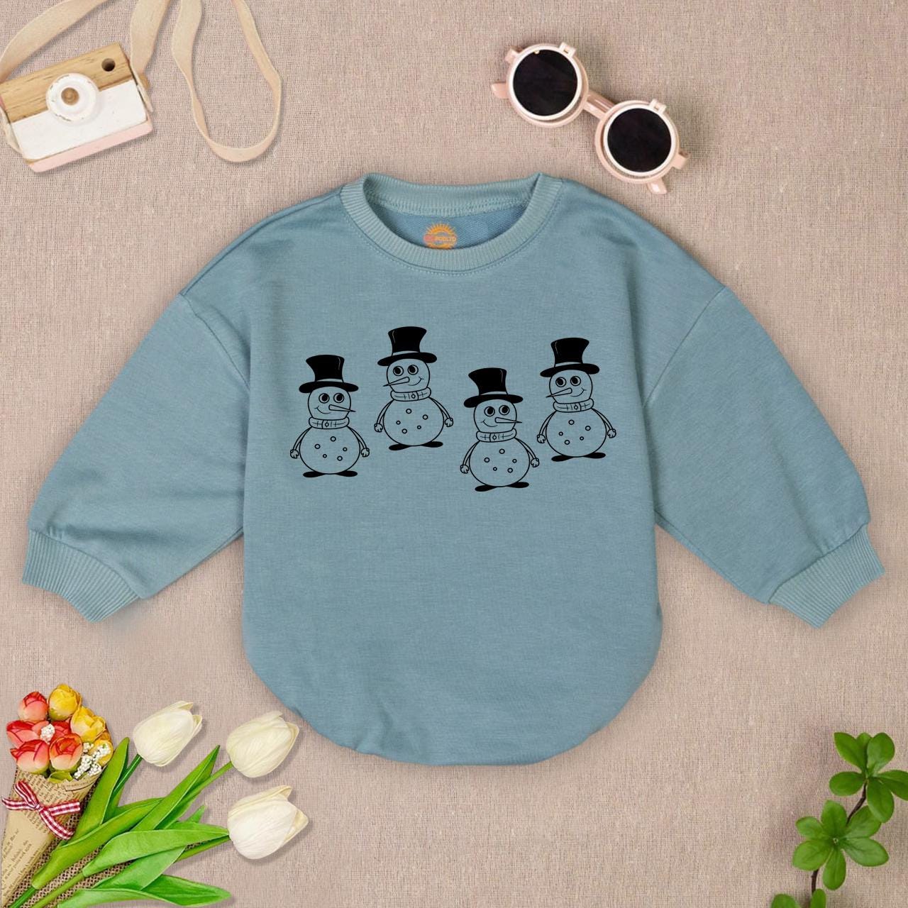 Snowman Christmas Baby Romper Bodysuit First Xmas Outfit Cute Holiday Baby Clothing image 4