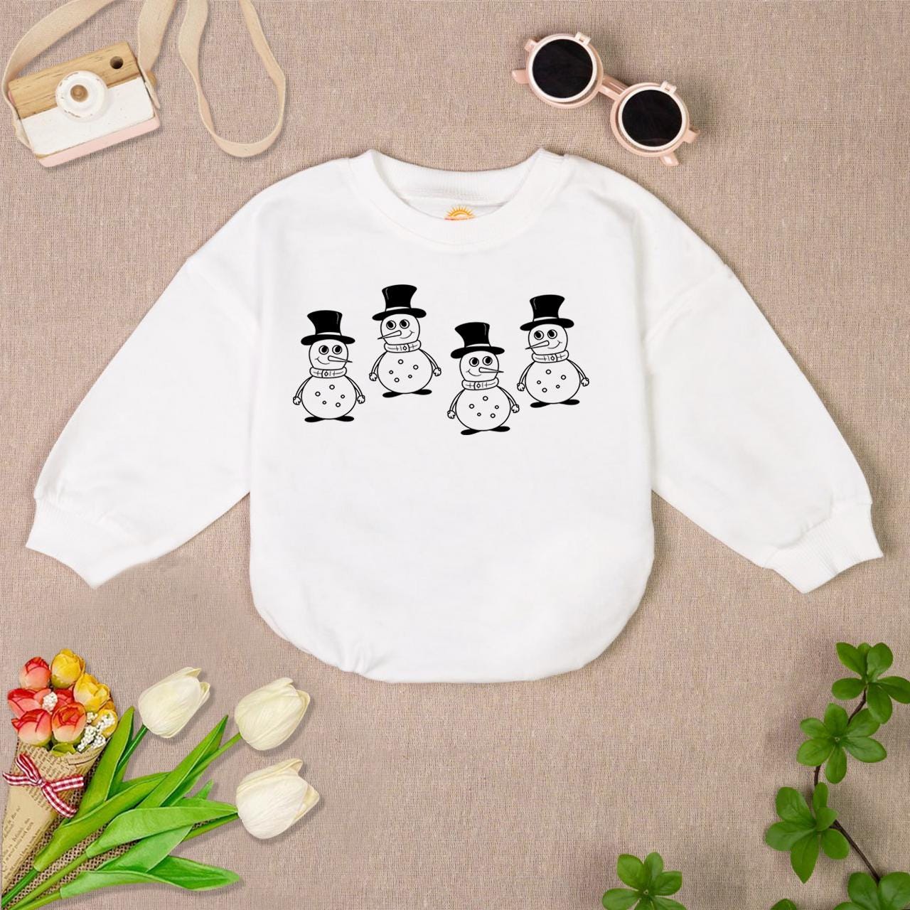 Snowman Christmas Baby Romper Bodysuit First Xmas Outfit Cute Holiday Baby Clothing image 1