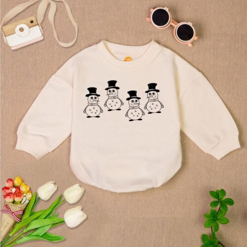 Snowman Christmas Baby Romper Bodysuit First Xmas Outfit Cute Holiday Baby Clothing image 0