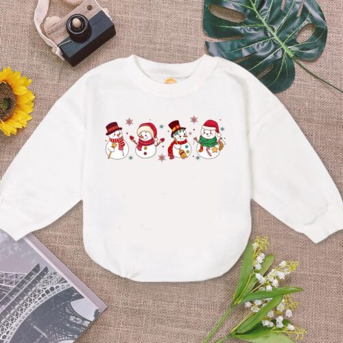 Snowman Christmas Baby Romper Winter Bodysuit for Baby's First Christmas Gift image 0