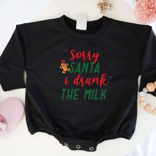 Sorry Santa I Drank The Milk Baby Bodysuit First Christmas Outfit Holiday Baby Onesie image 0