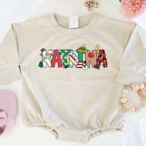 Personalized Christmas Baby Bodysuit Santa Toddler Sweatshirt Festive Bubble Romper Outfit image 0