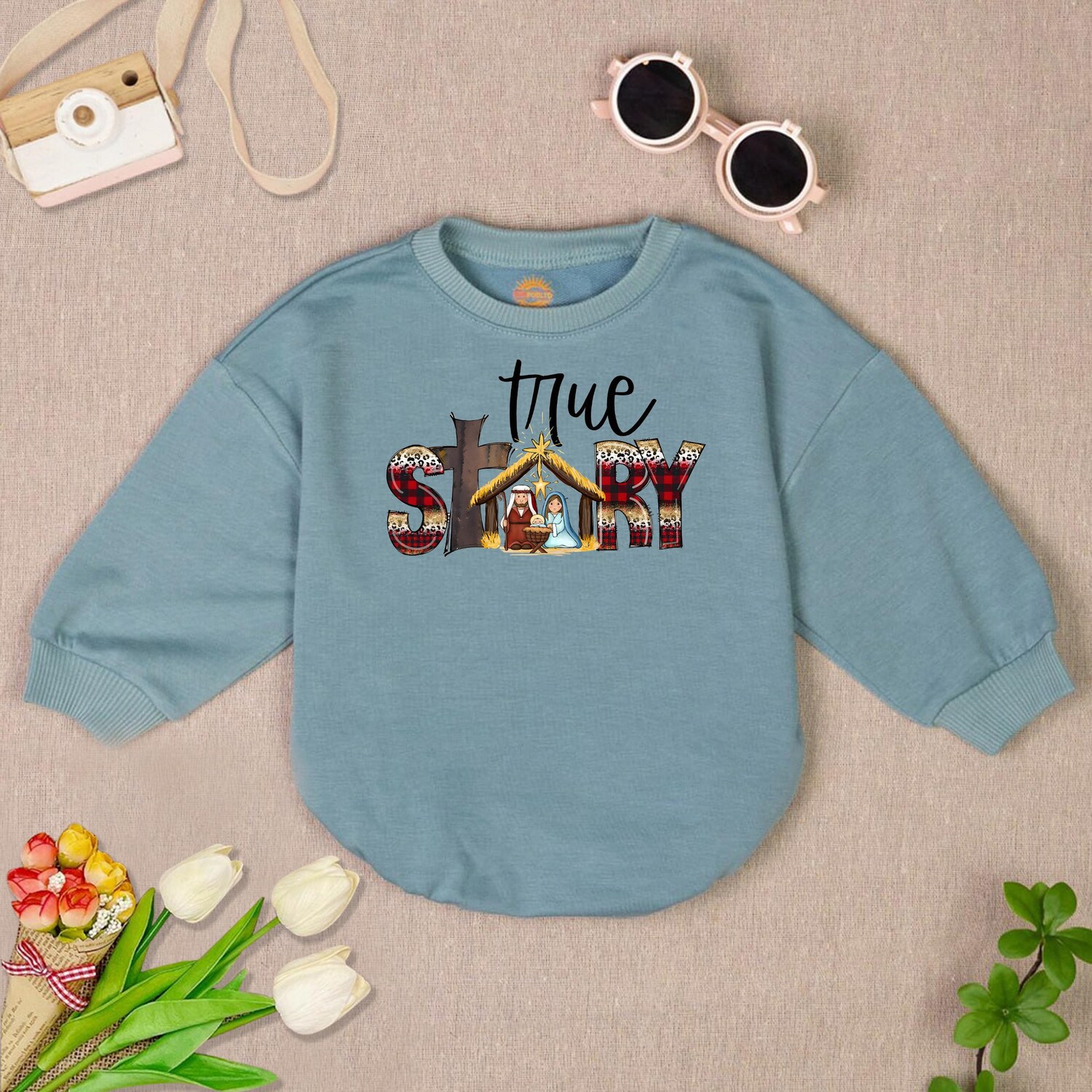 True Story Baby Romper Sweater Christian Christmas Bodysuit Jesus Coquette Baby Romper image 2