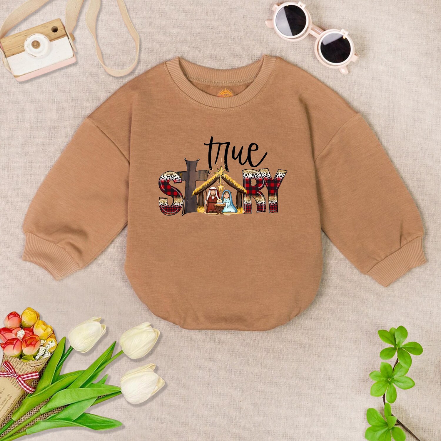 True Story Baby Romper Sweater Christian Christmas Bodysuit Jesus Coquette Baby Romper image 5