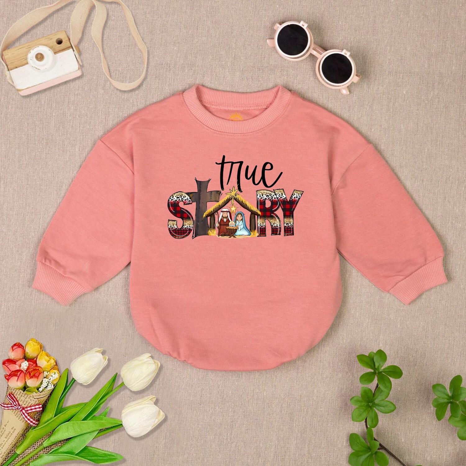 True Story Baby Romper Sweater Christian Christmas Bodysuit Jesus Coquette Baby Romper image 3