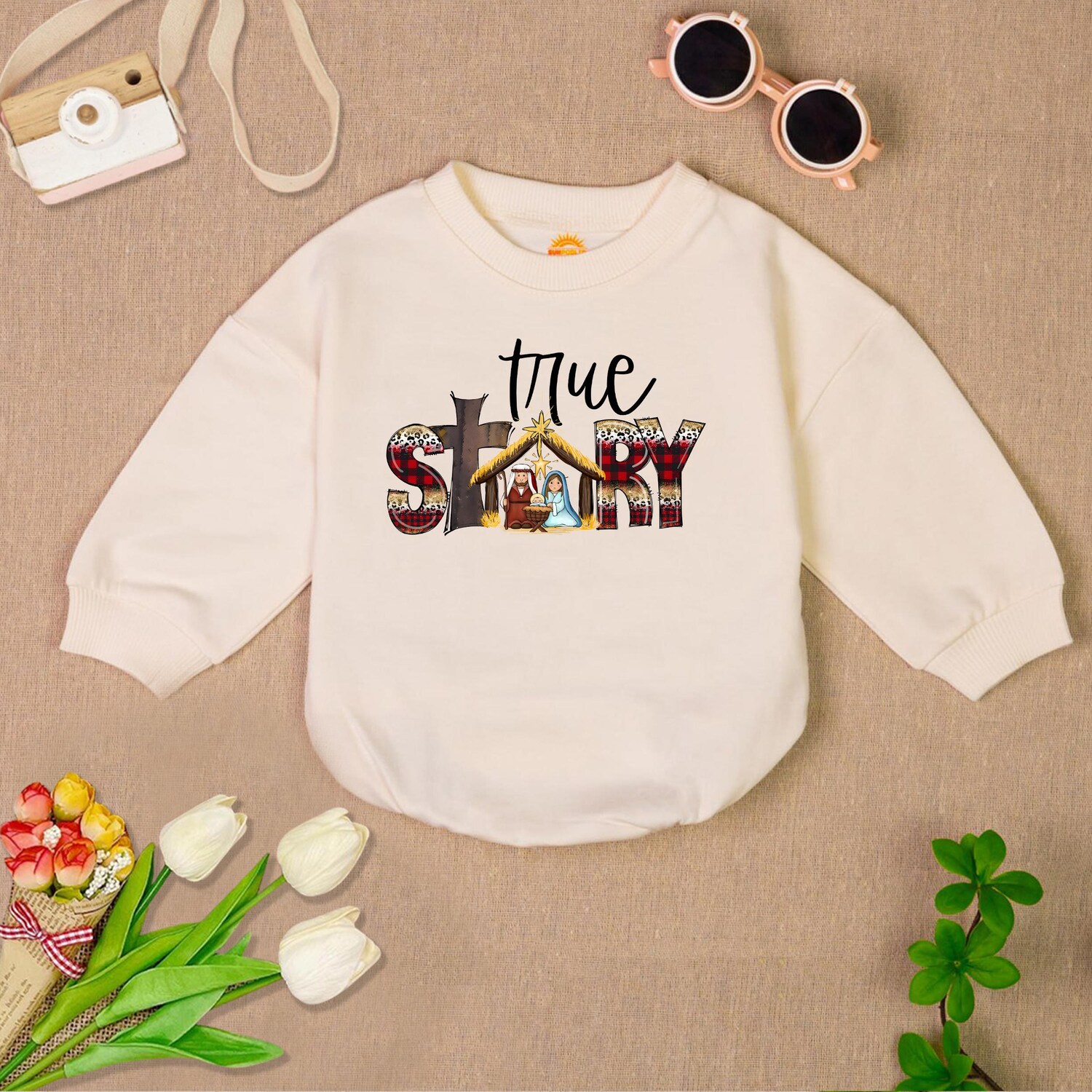 True Story Baby Romper Sweater Christian Christmas Bodysuit Jesus Coquette Baby Romper image 1