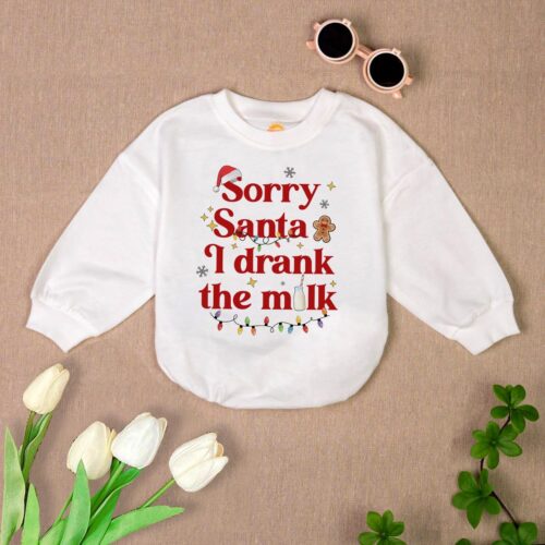 Sorry Santa I Drank The Milk Baby Romper Christmas Baby Outfit Holiday Baby Bodysuit Gift image 0